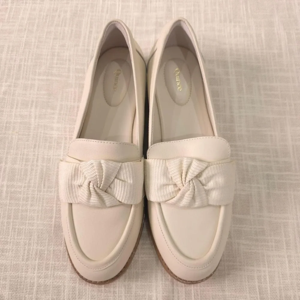 Quince Italian Leather Bow Penny Loafer - Bone/ Size 8 - Picture 1 of 9